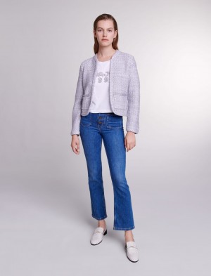 Maje Tweed-look Knit Cardigan Sølv | Danmark_M35130