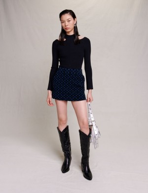 Maje Velvet Jacquard Skort Blå Sort | Danmark_M25330