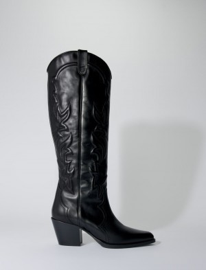 Maje Western Læder Boots Sort | Danmark_M32268