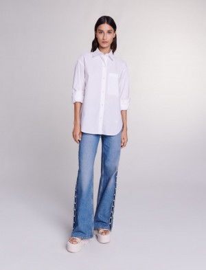 Maje White Bomulds Poplin Shirt Hvide | Danmark_M59906